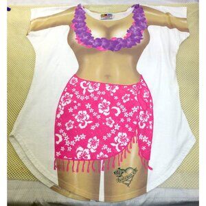 Hawaiian Bikini Print Novelty Cover Up T-Shirt By Fun2Wear Fantasies - Myrtle Be